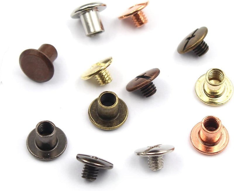 ALLOYPRO 120 Sets Chicago Screws Assorted Kit 6 Color Leather Rivets Screw Rivets Flat Fillister Book Binding Posts Nail Rivet Chicago Bolts for DIY Leather Craft Black Silver Bronze (Colours 5×6mm) - Image 5